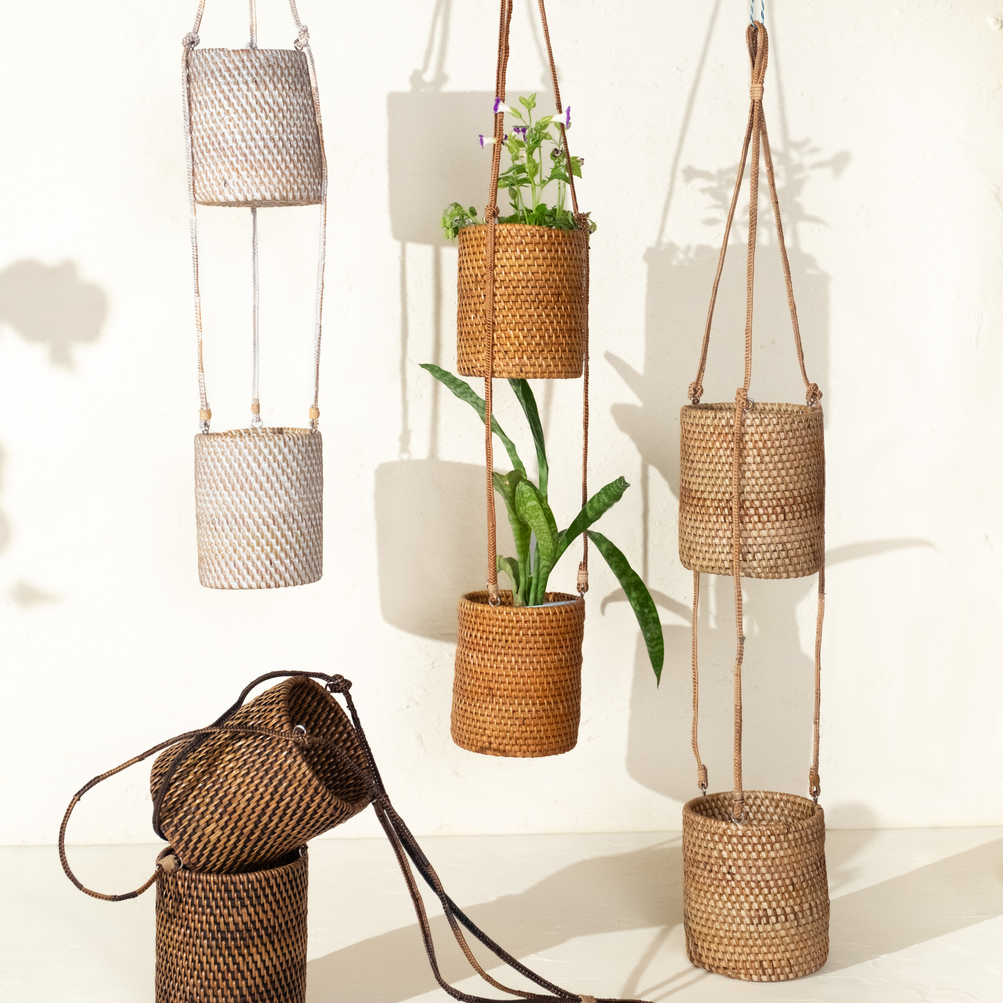 rattan hanging plant Rattan Hanging Planter Double Pot