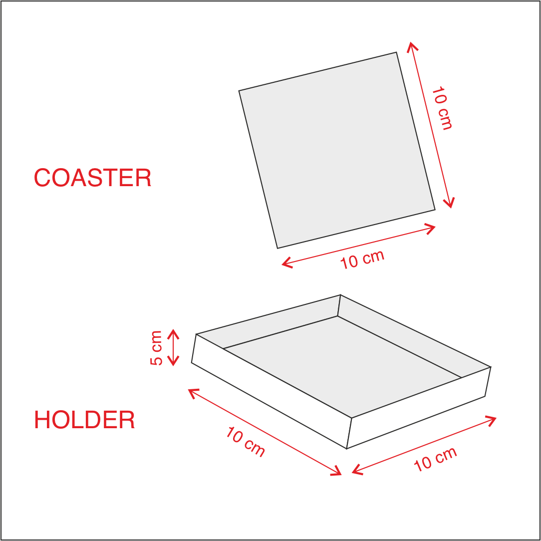 Square Rattan Coaster Set with Holder dimensions