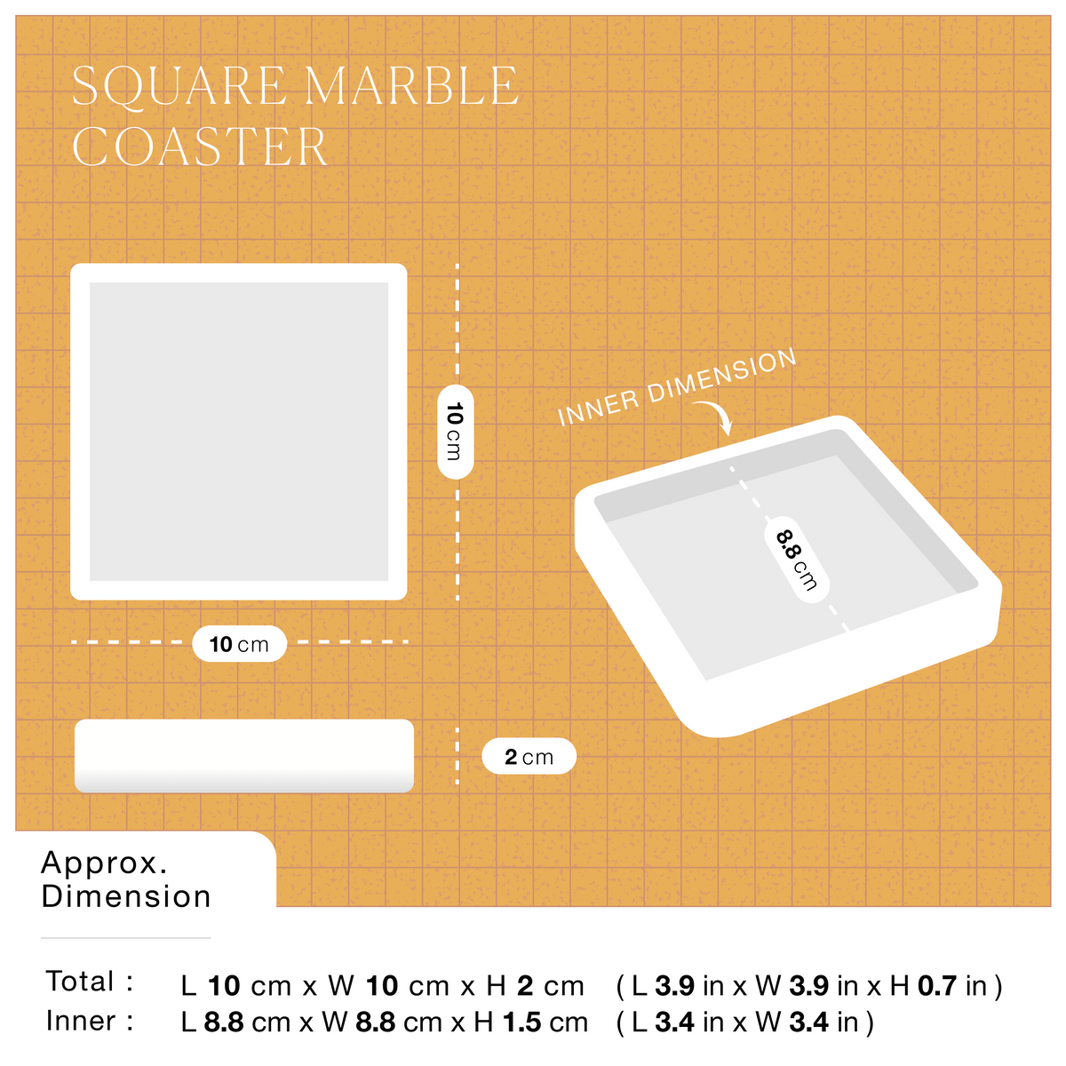 Marble Coasters with Raised Edges — Set of 2 dimensions