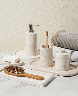 Marble Bathroom Accessories Set - Beige